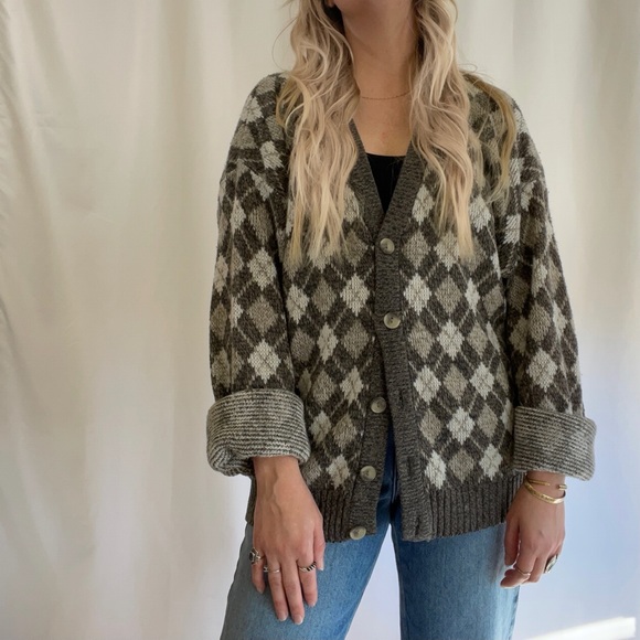 Vintage Sweaters - Vintage David Taylor Argyle Boyfriend Cardigan